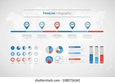 TimeLine Infogaphic. World Map. Vector Illustration