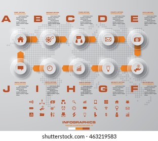 Timeline infographic 10 steps vector design template. with business icons. EPS10.