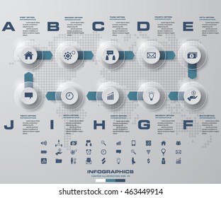 Timeline infographic 10 steps vector design template. whit business icons. EPS10.