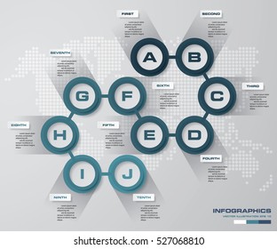 Timeline infographic 10 steps vector design template. EPS10.