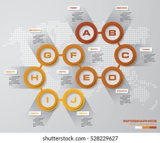 Timeline infographic 10 steps vector design template. EPS10.