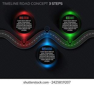 Timeline infographic 3 steps timeline concept. Winding road. Vector illustration