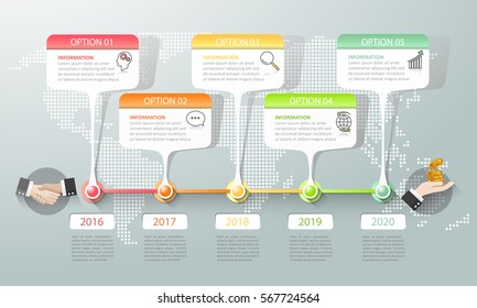 Infografía de línea de tiempo 5 opciones, la plantilla infográfica de concepto de negocio se puede utilizar para diseño de flujo de trabajo, diagrama, opciones de número, escala de tiempo o proyecto de hitos.