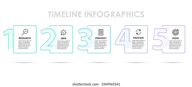 Timeline Infographic with 5 options or steps. Infographics for business concept. Square form.