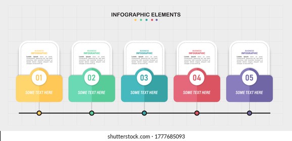 Timeline infographic with 5 steps. Business Infographic presentation template. 