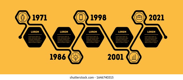 Línea de tiempo o infografía con 5 pasos. Desarrollo estratégico de la empresa. Hitos de la Historia. Plantilla vectorial de línea de tiempo con cinco partes.