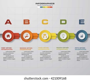 Timeline infographic 5 steps vector design template. Can be used for workflow processes, banner, diagram, number options, timeline, work plan, web design. EPS10.