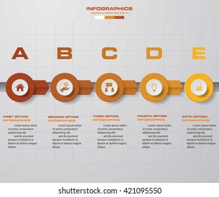 Timeline infographic 5 steps vector design template. Can be used for workflow processes, banner, diagram, number options, timeline, work plan, web design. EPS10.