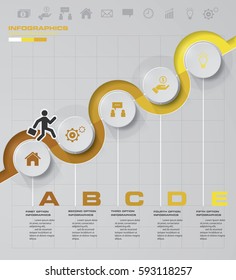 Timeline infographic 5 steps vector design template. Can be used for workflow processes, diagram, number options, timeline. EPS10.