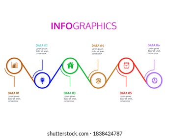 Timeline infographic 6 design template with icon, vector illustrations