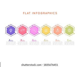 infografía de línea de tiempo 6 con ilustraciones de vectores de iconos