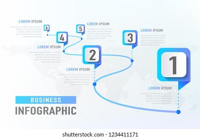 Timeline infographic 6 milestone like a road. Business concept infographic template. Vector illustration.