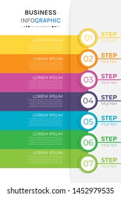 Timeline infographic with 7 steps, options. Simple bussines infographic template design, circle. Vector