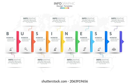 Timeline infographic with 8 steps processes use for presentations.