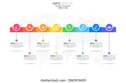 Infografía de la línea de tiempo con 8 pasos que se utilizan para presentaciones.
