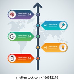 Timeline infographic arrow elements. Business growth concept with 5 options, steps, parts. Vector template for workflow layout, diagram, chart, report, presentation, web design
