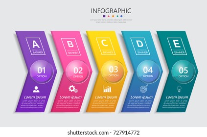 Timeline infographic arrow number 5 steps  template,can be used for workflow layout, diagram, website, corporate report, advertising, marketing.vector illustration
