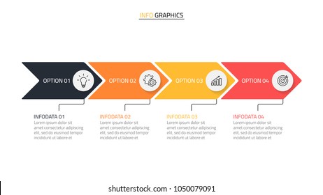 Timeline infographic arrows. Business concept with 4 options, steps, parts. Can be used for workflow layout, diagram, chart, graph, report or presentation. Vector illustration.