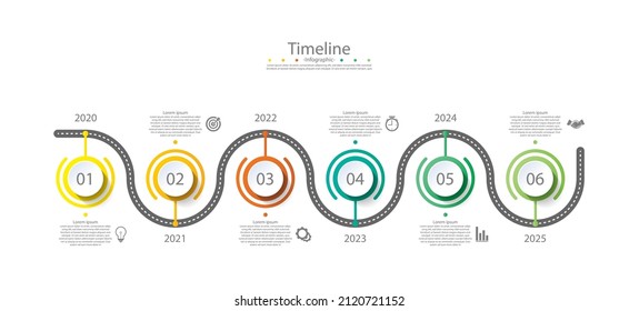 Timeline infographic business abstract background template circle colorful with 6 step