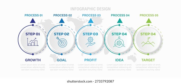 Infográfico de linha do tempo, visualização de dados de negócios. Modelo de infográfico vetorial. processos com 5 opções, etapas ou partes. Ilustração vetorial