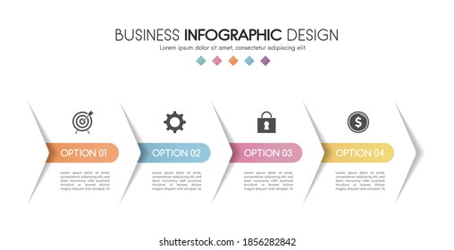 Timeline infographic with business icons and 4 options. Vector