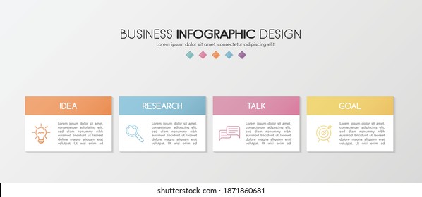 Timeline infographic with business icons and 4 options. Vector