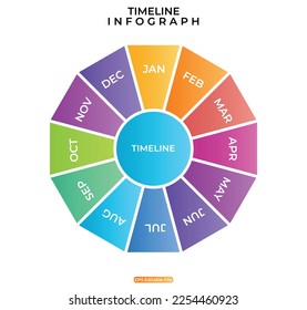 Timeline infographic. Business Info graphic template. 12 Months Timeline diagram with 12 steps and calendar icon. Presentation in vector format.