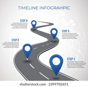 Timeline infographic. Business presentation slide template. Roadmap timeline. World map. Arrow hit the target. Goal diagram. Chart with 4 steps, options, processes.