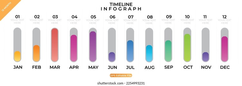 Timeline infographic. Business Infographic template. 12 Months Time line diagram with 12 steps and calendar icon. Presentation in vector format.