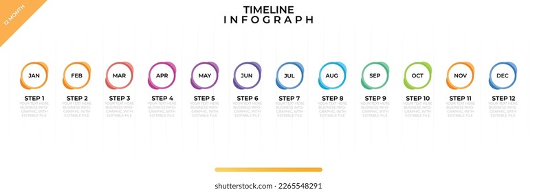 Timeline infographic. Business Infographic template. 12 Months Timeline diagram with 12 steps and calendar icon. Presentation in vector format.