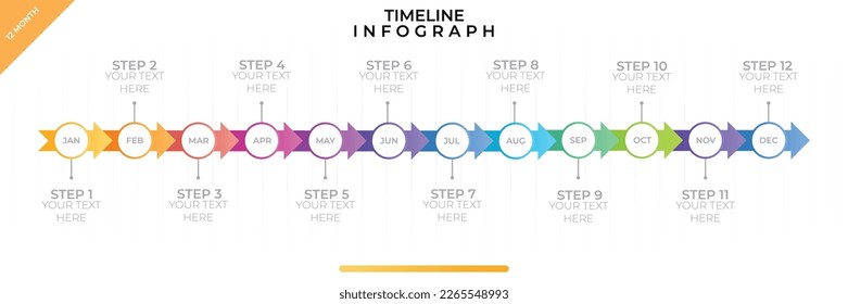 Timeline infographic. Business Infographic template. 12 Months Timeline diagram with 12 steps and calendar icon. Presentation in vector format.