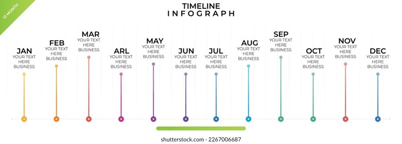 Timeline infographic. Business Infographic template. 12 Months Timeline diagram with 12 steps and calendar icon. Presentation in vector format.