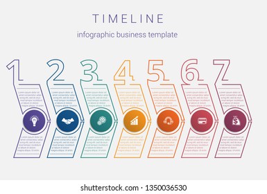 Timeline. infographic business template. Horizontal arrows 7 positions.Visualization of the business strategy in the time period