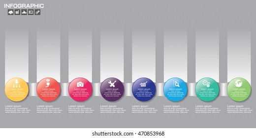 Timeline Infographic chart with many color. Vector design template. 8 options.