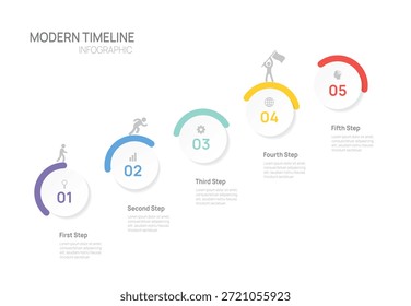 Plantilla de gráfico de infografía de línea de tiempo para empresas Presentación de opciones de 5 pasos con Elementos de iconos para presentación empresarial