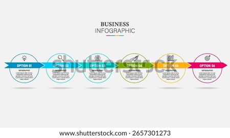 Timeline Infographic circle arrow design with icons and 6 options or steps. Infographics for business concept. for presentations banner, workflow layout, process diagram, flow chart, info graph