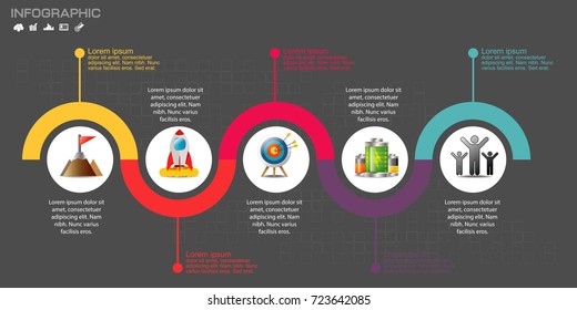 Timeline Infographic circle design template 5 steps with place for your data. Vector illustration.