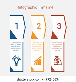 Timeline Infographic colored arrows from lines. Area chart Business Infographic template with text areas for three position, Eps file is layered and fully organised, objects are grouped