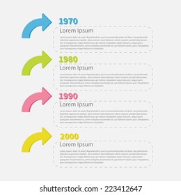 Timeline Infographic with colored arrows and text. Template. Flat design. Vector illustration