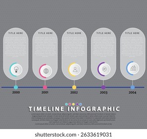 Timeline Infographic with Colorful Oval Sections, Business Milestone Visualization, Horizontal Layout, Workflow Guide, Editable Vector, Strategy Process, Presentation, Data Diagram