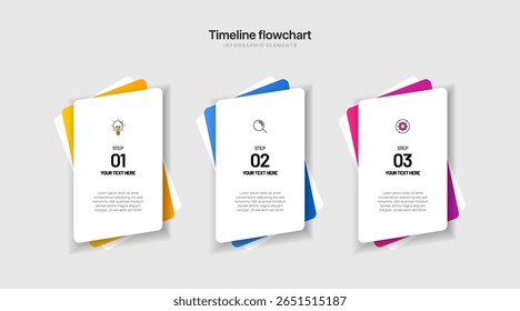 Diseño de infografía de línea de tiempo con 3 opciones o pasos. Infografía para el concepto de negocio. Se puede utilizar para el diseño de flujo de trabajo de presentaciones, Anuncio, proceso, diagrama, diagrama de flujo, infografía, informe anual.
