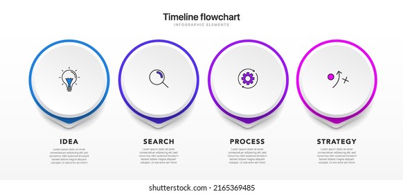 Diseño infográfico de línea de tiempo con 4 opciones o pasos. Infografía para el concepto de negocio. Se puede utilizar para presentaciones diseño de flujo de trabajo, banner, proceso, diagrama, diagrama de flujo, gráfico de información, informe anual.