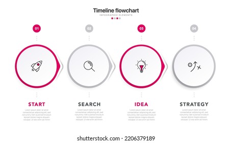 Timeline infographic design with 4 options or steps. Infographics for business concept. Can be used for presentations workflow layout, banner, process, diagram, flow chart, info graph, annual report.