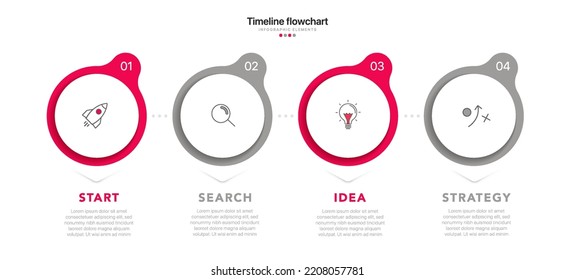 Diseño infográfico de línea de tiempo con 4 opciones o pasos. Infografía para el concepto de negocio. Se puede utilizar para presentaciones diseño de flujo de trabajo, banner, proceso, diagrama, diagrama de flujo, gráfico de información, informe anual.