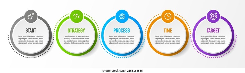 Timeline infographic design with 5 options or steps. Infographics for business concept. Can be used for presentations workflow layout, banner, process, diagram, flow chart, info graph, annual report.