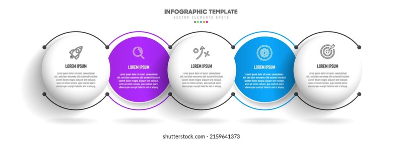 Timeline infographic design with 5 options or steps. Infographics for business concept. Can be used for presentations workflow layout, banner, process, diagram, flow chart, info graph, annual report.