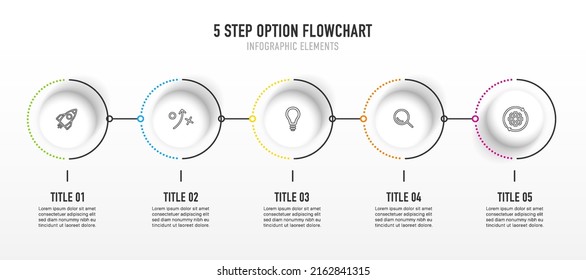 Diseño infográfico de línea de tiempo con 5 opciones o pasos. Infografía para el concepto de negocio. Se puede utilizar para presentaciones diseño de flujo de trabajo, banner, proceso, diagrama, diagrama de flujo, gráfico de información, informe anual.