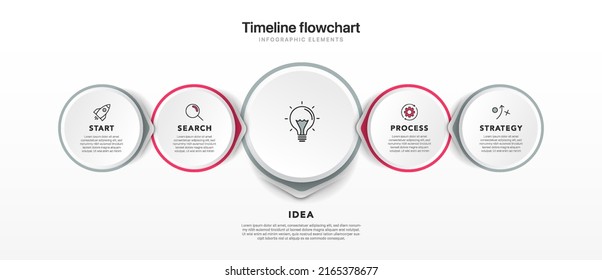 Timeline infographic design with 5 options or steps. Infographics for business concept. Can be used for presentations workflow layout, banner, process, diagram, flow chart, info graph, annual report.