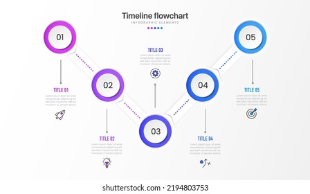 Timeline infographic design with 5 options or steps. Infographics for business concept. Can be used for presentations workflow layout, banner, process, diagram, flow chart, info graph, annual report.