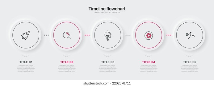 Timeline infographic design with 5 options or steps. Infographics for business concept. Can be used for presentations workflow layout, banner, process, diagram, flow chart, info graph, annual report.